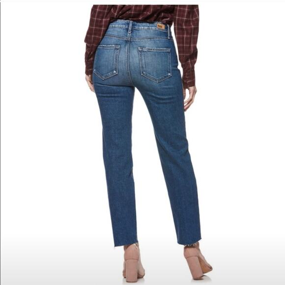 Paige Hoxton Stripe Jeans Size 26 High Waisted Straight Jeans Frayed Edge - Picture 8 of 9